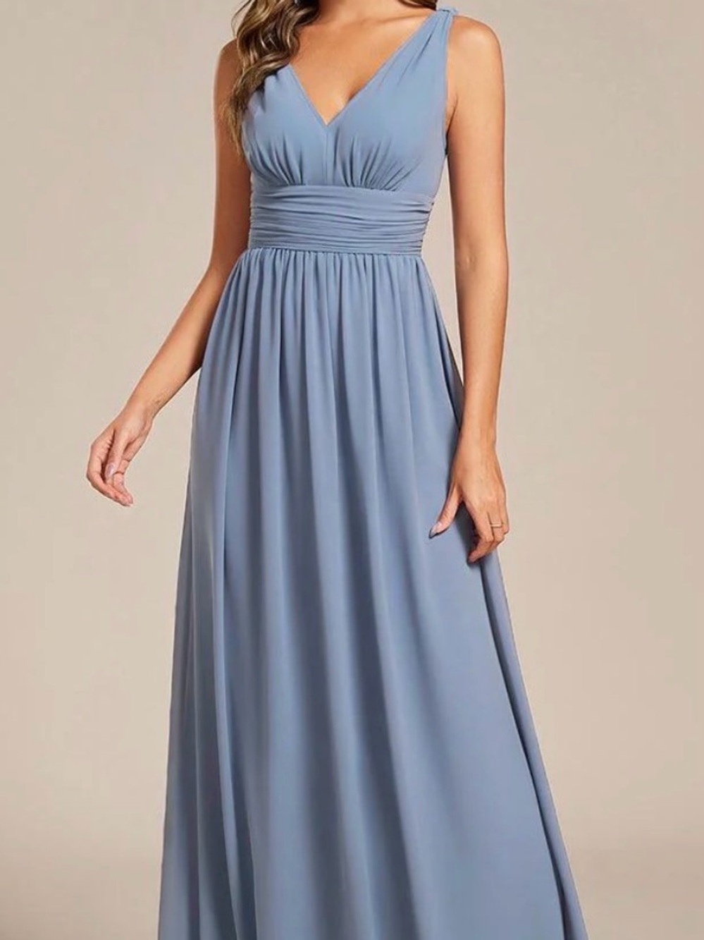 Ever Pretty Bridesmaid Dusty Blue V-Neck Sleeveless Chiffon Maxi Dress